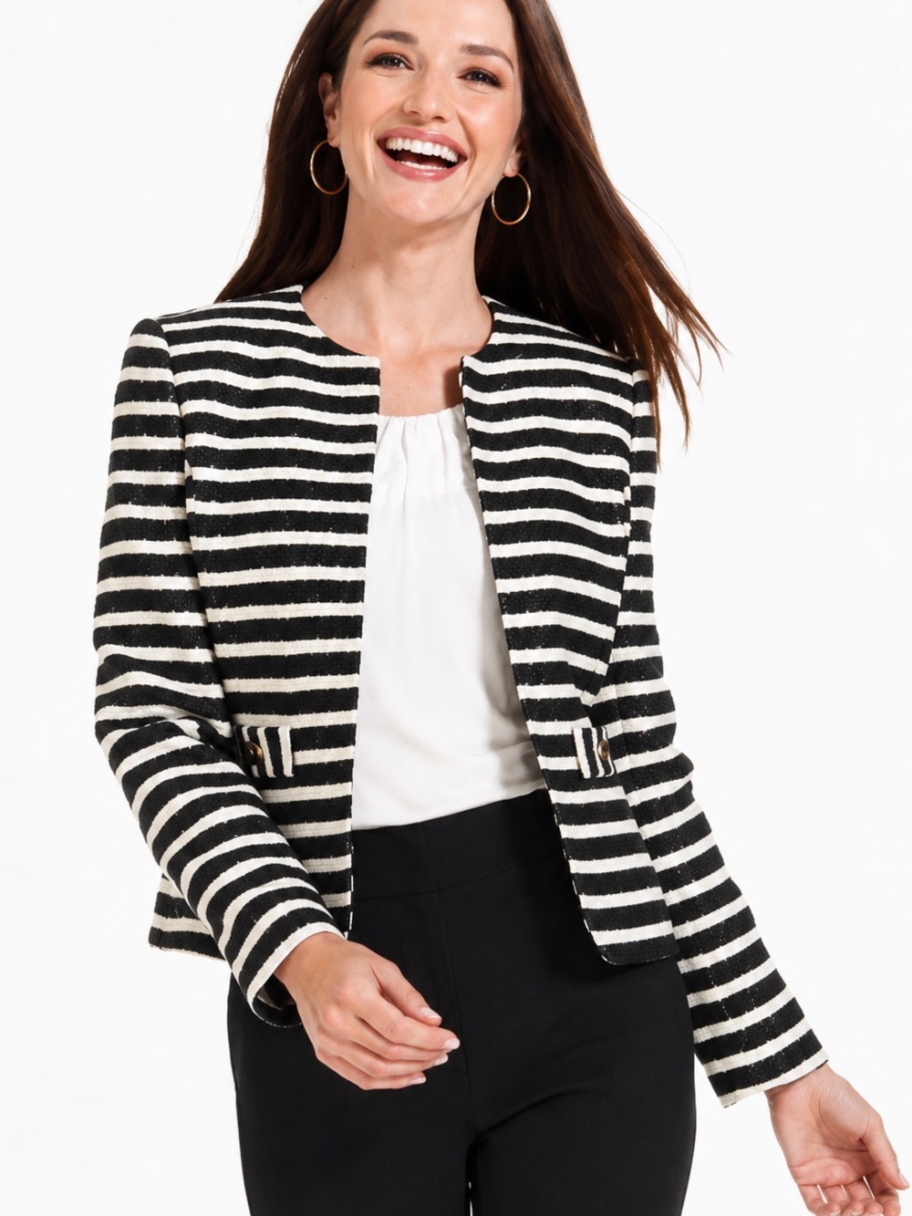 Kasper separates navy blue & white nautical striped blazer